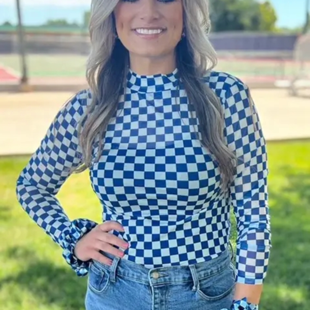 Blue Checkered Women's Top